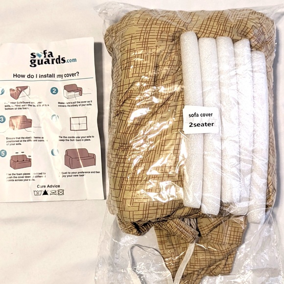 Sofa Guards 2-Seater Sofa Loveseat Stretch Slip Cover Gold/Brown Geometric Print - Picture 6 of 11